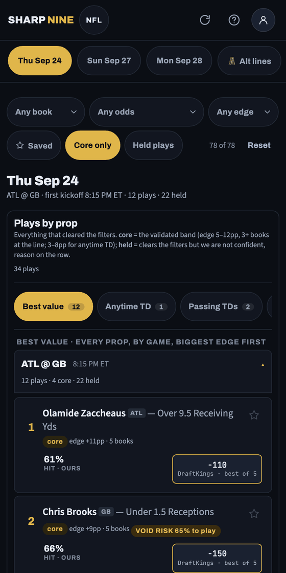 NFL props on a phone